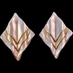 Vintage David Varsano Sterling Electroform Modernest 2-tone Post Omega Earrings